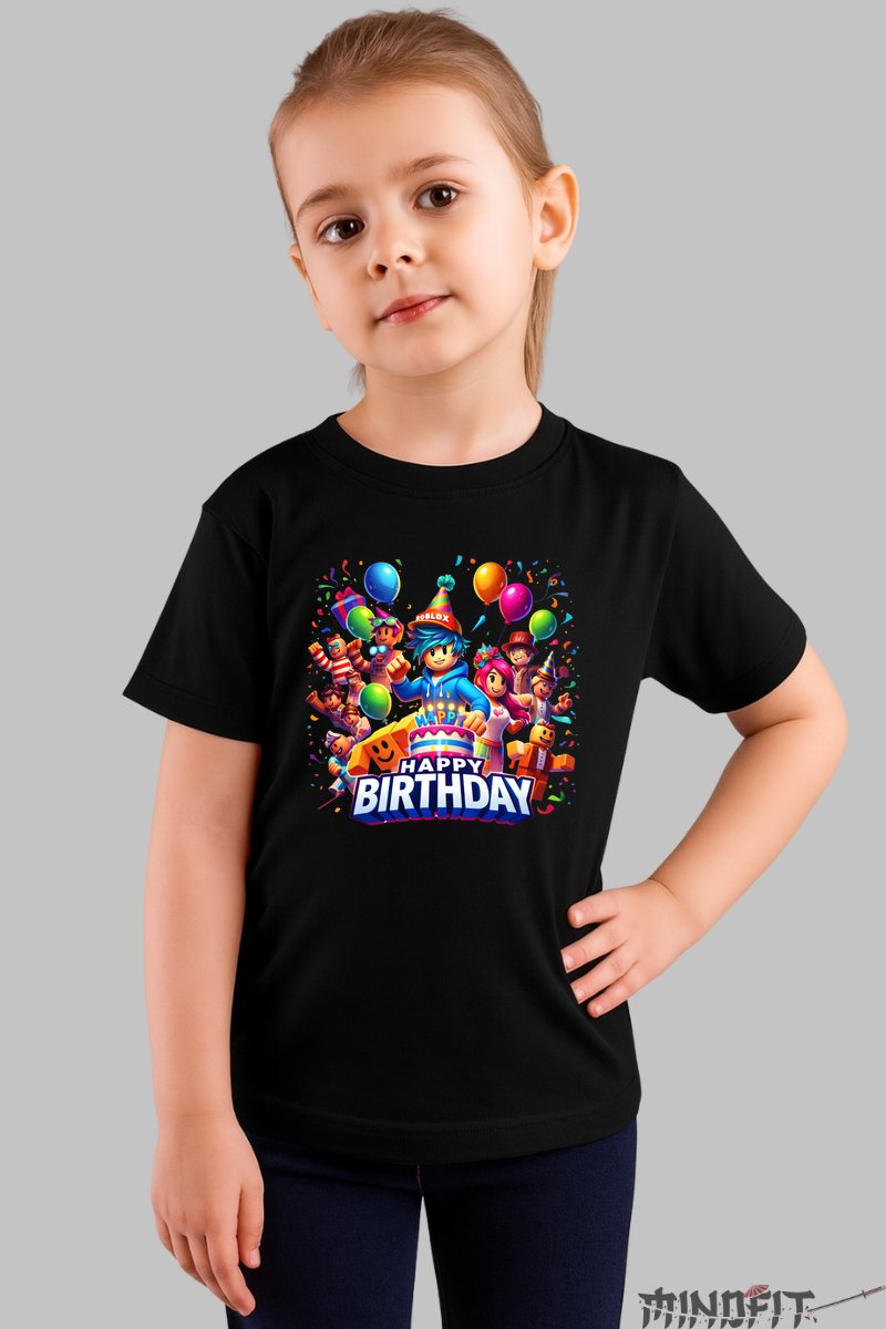 Tricou Roblox Sarbatoare - Design Explozie De Culori fata negru