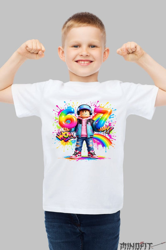 Tricou Roblox Six Seven - Colorat Cu Personalitate baiat alb