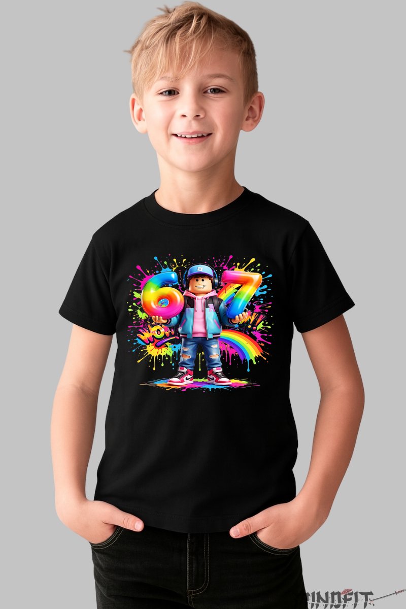 Tricou Roblox Six Seven - Colorat Cu Personalitate baiat negru