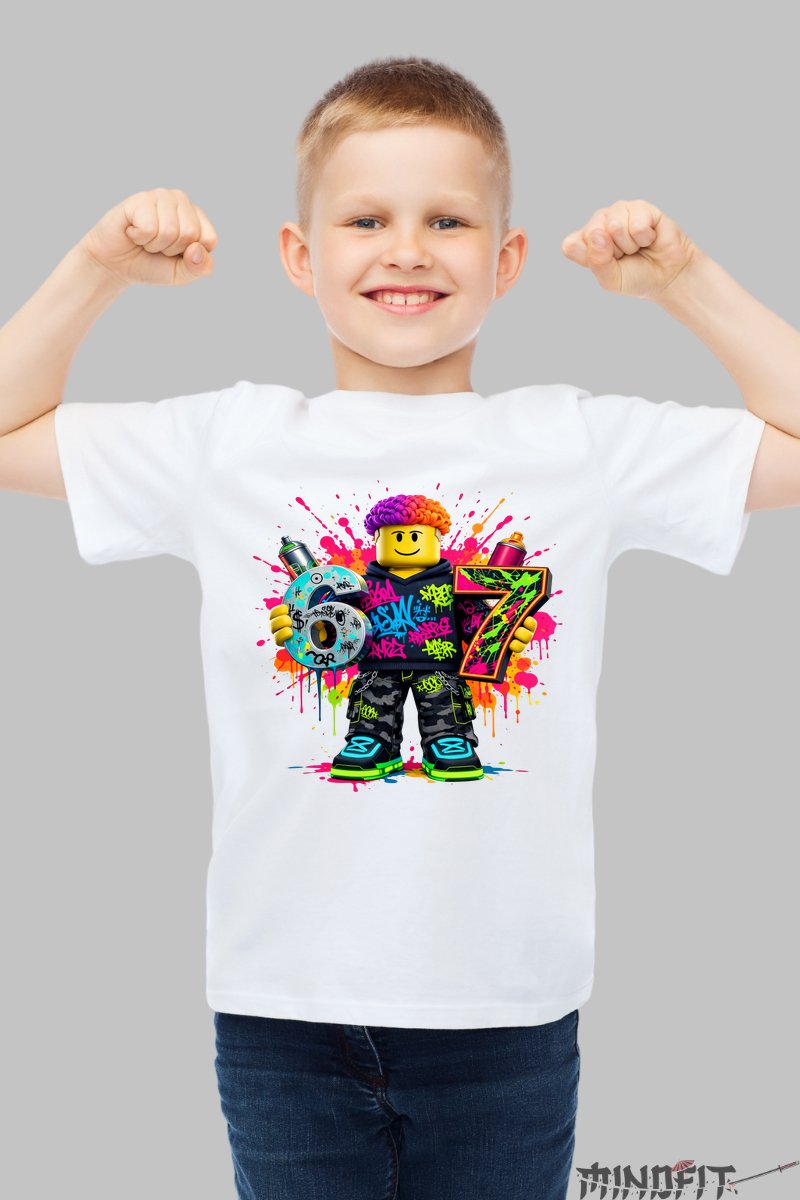 Tricou Roblox Six Seven - Colorat in Stil Electric baiat alb