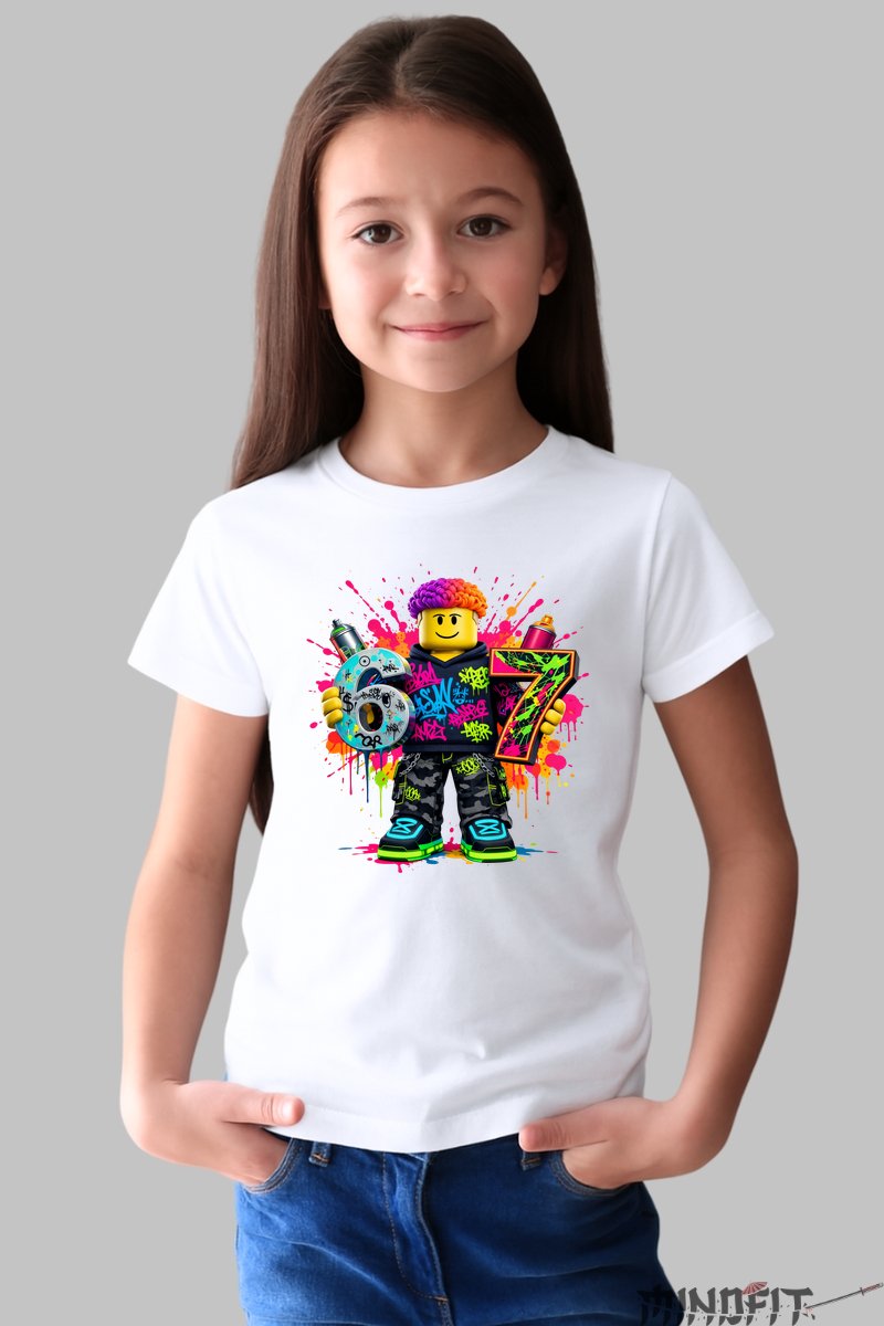 Tricou Roblox Six Seven - Colorat in Stil Electric fata alb