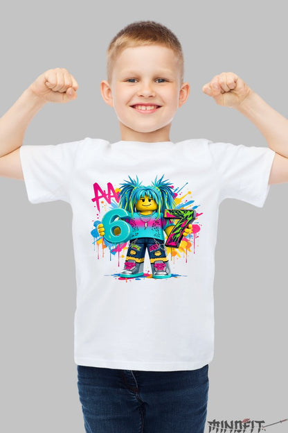 Tricou Roblox Six Seven - Design Colorat Vesel baiat alb