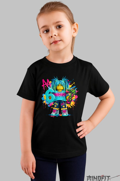 Tricou Roblox Six Seven - Design Colorat Vesel fata negru