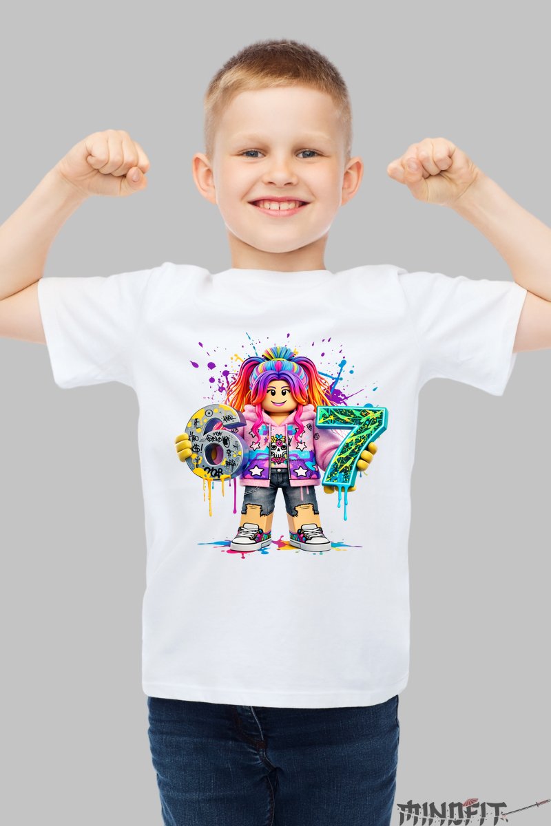 Tricou Roblox Six Seven - Design Cool Colorat baiat alb