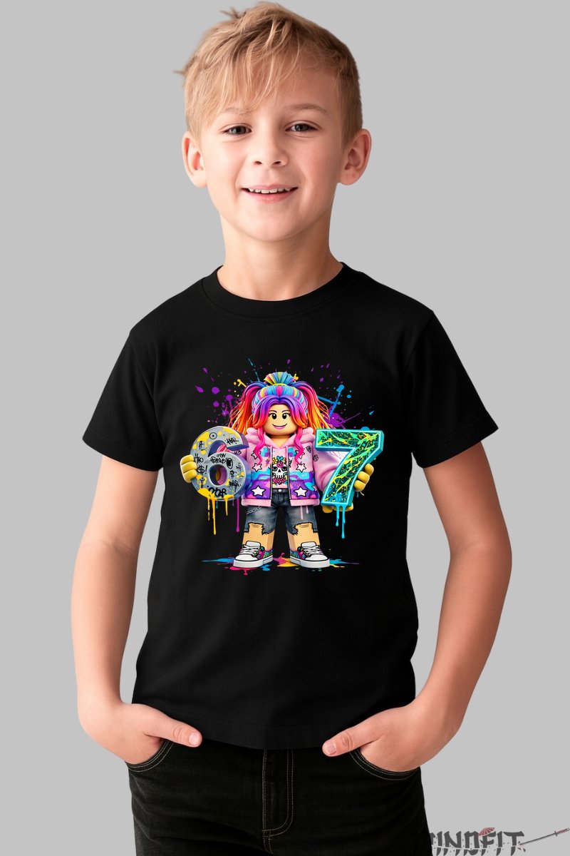 Tricou Roblox Six Seven - Design Cool Colorat baiat negru