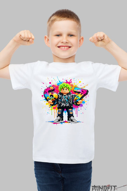 Tricou Roblox Six Seven - Design Jucaus Colorat baiat alb
