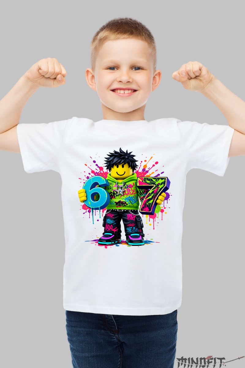 Tricou Roblox Six Seven - Design Modern Colorat baiat alb