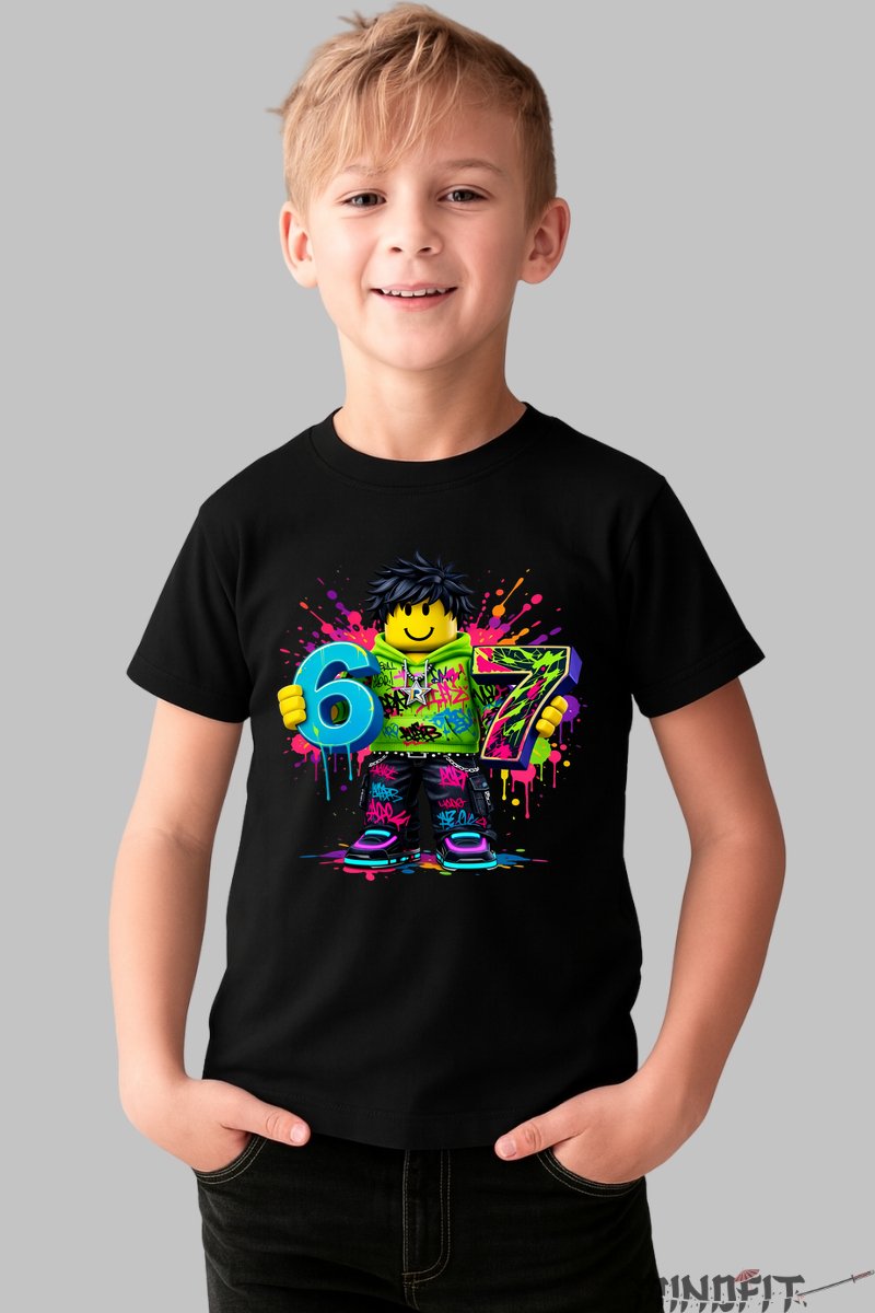 Tricou Roblox Six Seven - Design Modern Colorat baiat negru