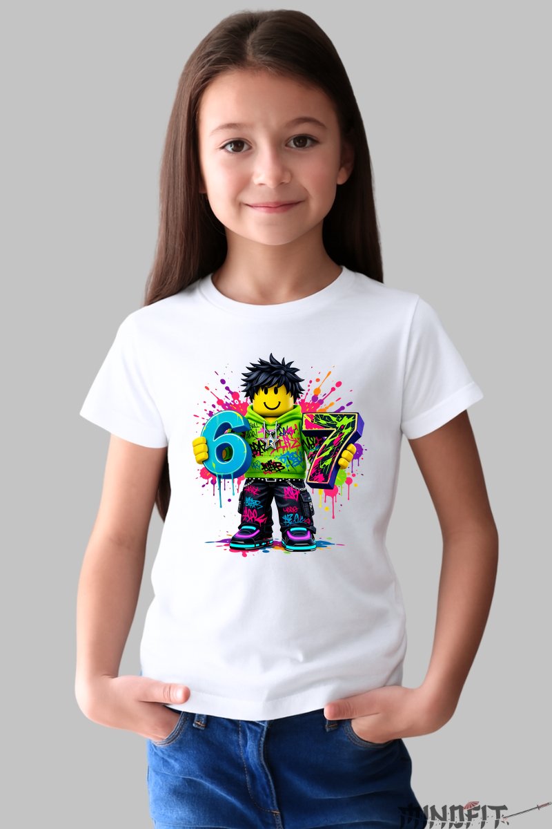 Tricou Roblox Six Seven - Design Modern Colorat fata alb