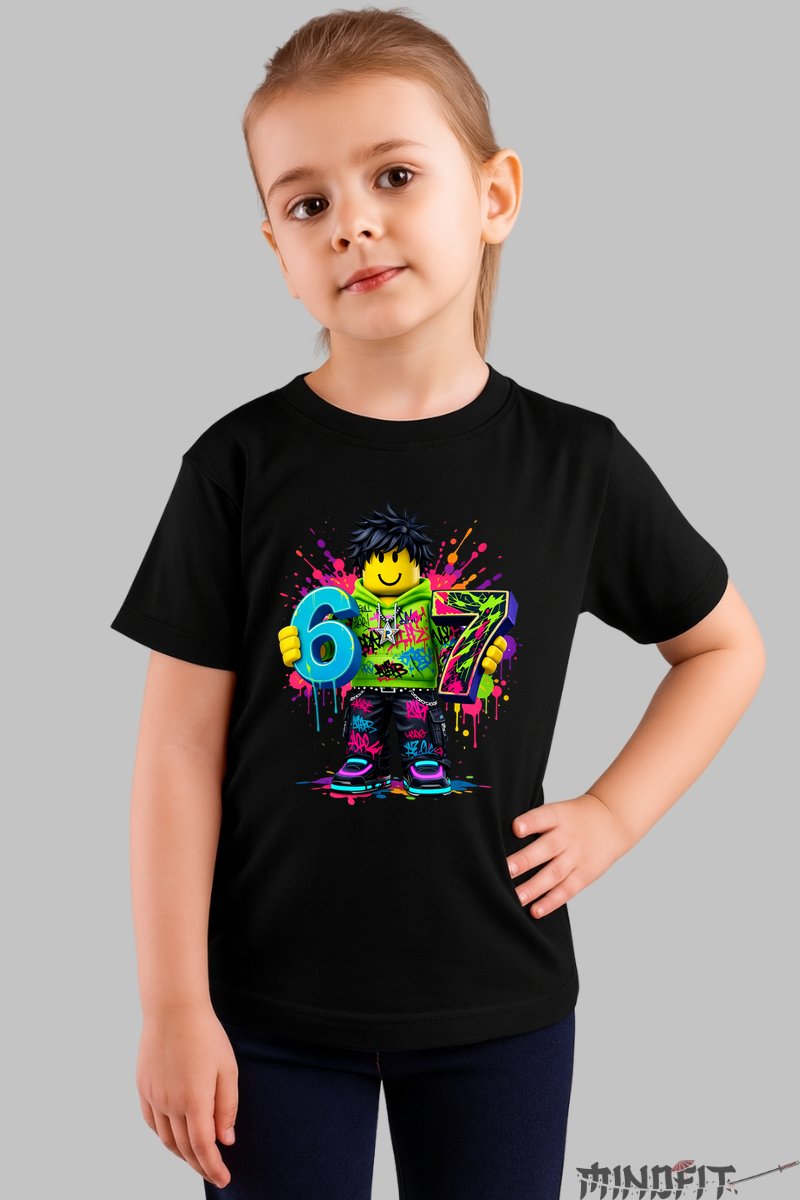 Tricou Roblox Six Seven - Design Modern Colorat fata negru