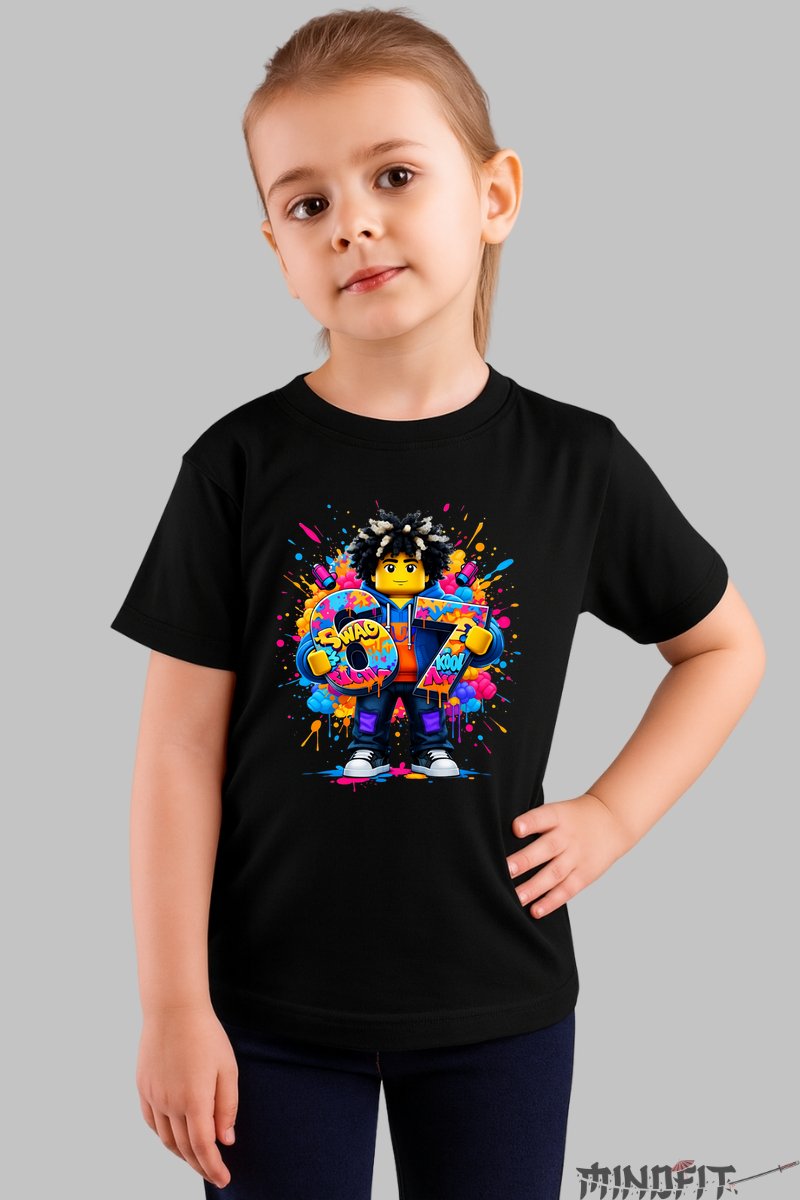 Tricou Roblox Six Seven - Grafica Exploziva fata negru