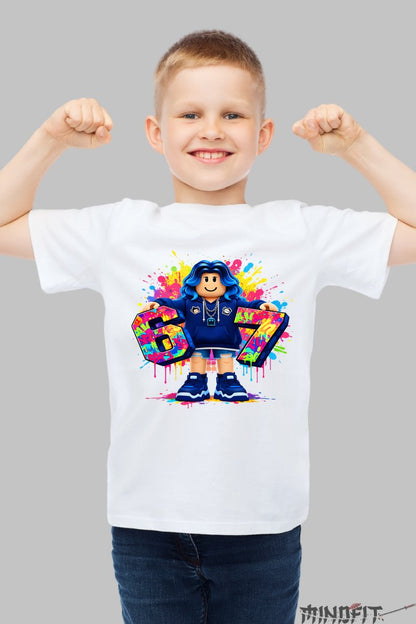 Tricou Roblox Six Seven - Model Colorat Cool baiat alb