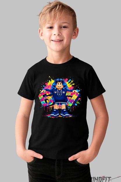 Tricou Roblox Six Seven - Model Colorat Cool baiat negru