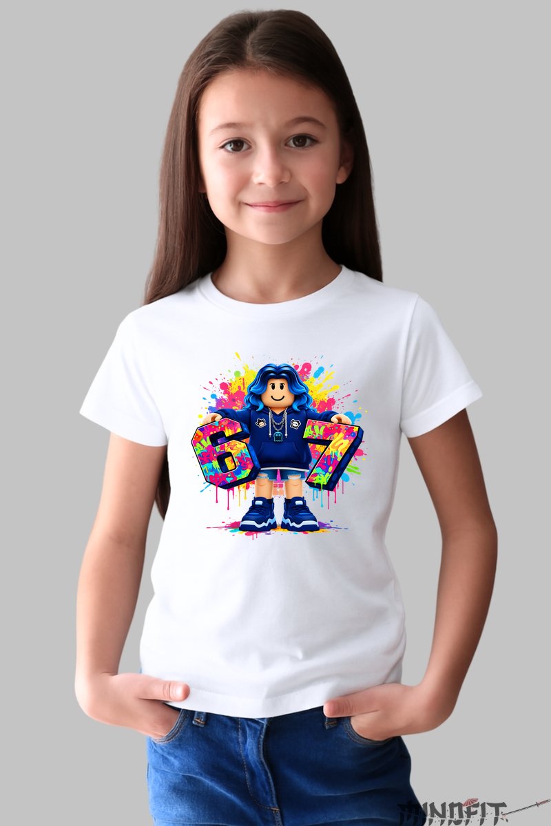 Tricou Roblox Six Seven - Model Colorat Cool fata alb