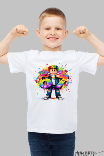 Tricou Roblox Six Seven - Model Colorat Cu Atitudine baiat alb