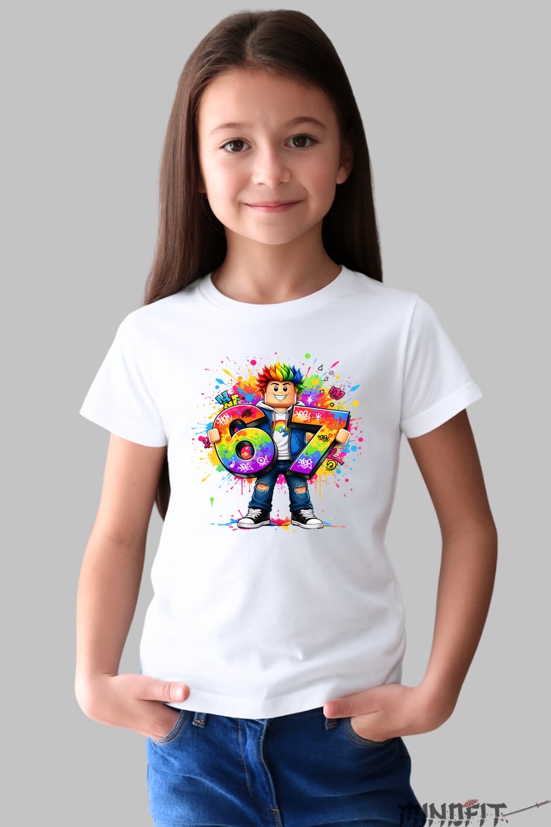 Tricou Roblox Six Seven - Model Colorat Cu Atitudine fata alb