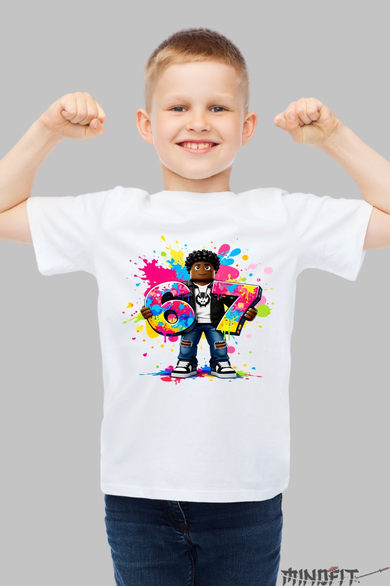 Tricou Roblox Six Seven - Model Colorat Fresh baiat alb