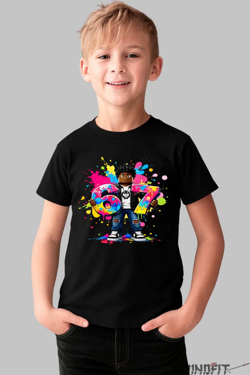Tricou Roblox Six Seven - Model Colorat Fresh baiat negru
