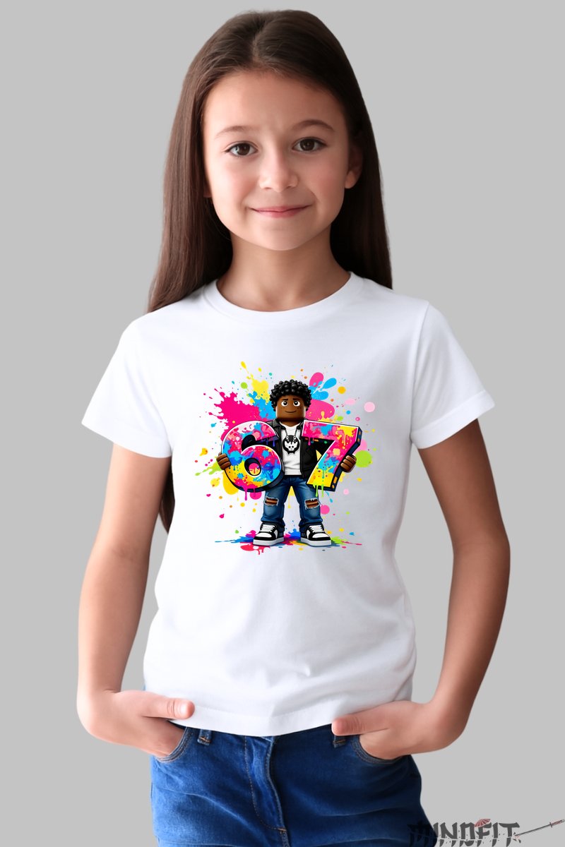 Tricou Roblox Six Seven - Model Colorat Fresh fata alb