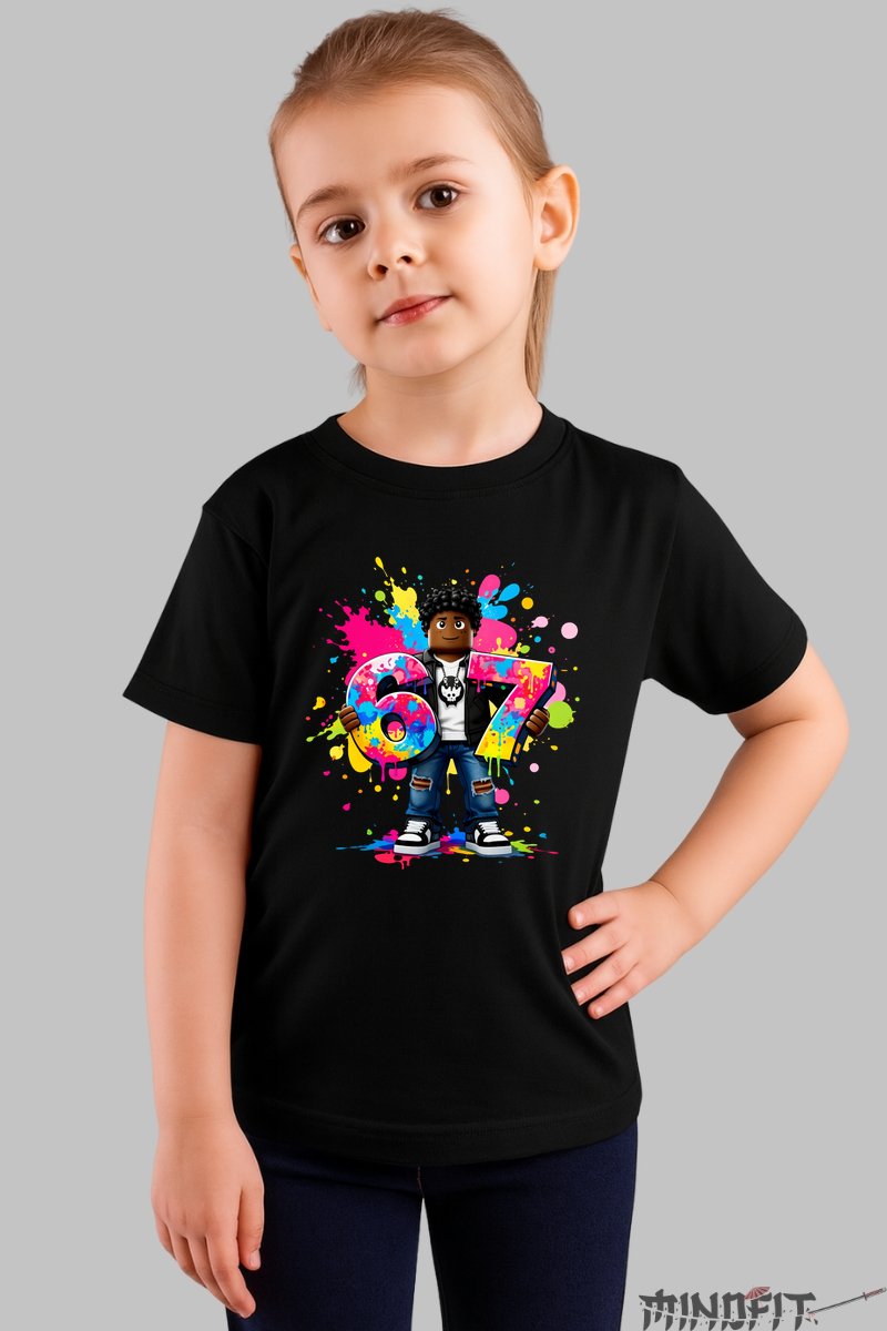 Tricou Roblox Six Seven - Model Colorat Fresh fata negru