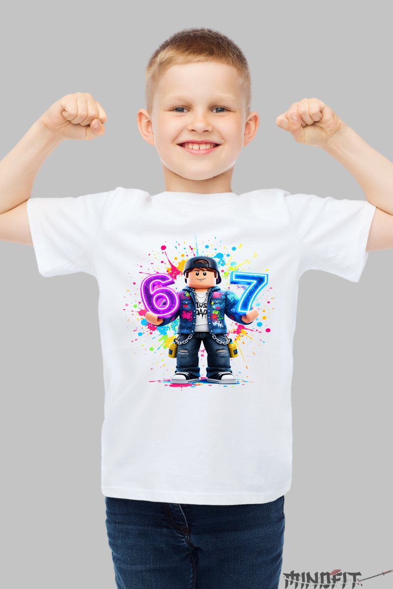 Tricou Roblox Six Seven - Model Colorat Unic baiat alb