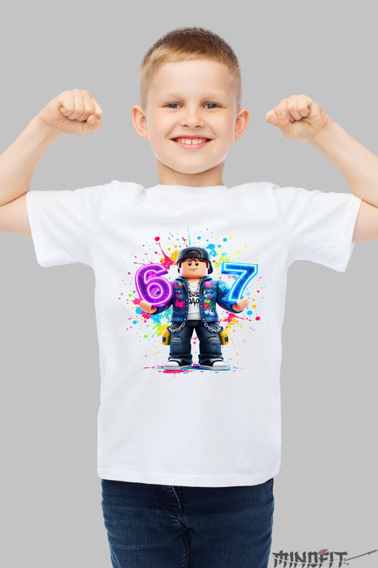 Tricou Roblox Six Seven - Model Colorat Unic baiat alb