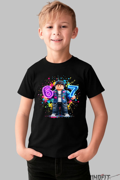 Tricou Roblox Six Seven - Model Colorat Unic baiat negru