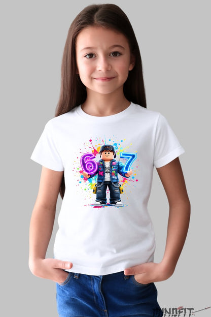 Tricou Roblox Six Seven - Model Colorat Unic fata alb