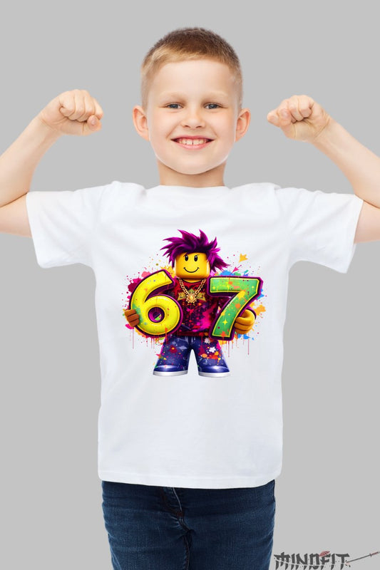 Tricou Roblox Six Seven - Model Energie Mov baiat alb
