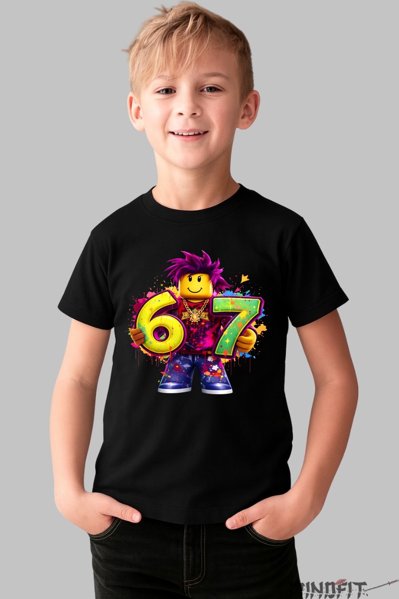 Tricou Roblox Six Seven - Model Energie Mov baiat negru