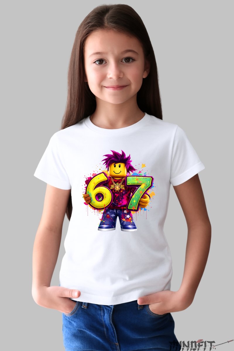 Tricou Roblox Six Seven - Model Energie Mov fata alb