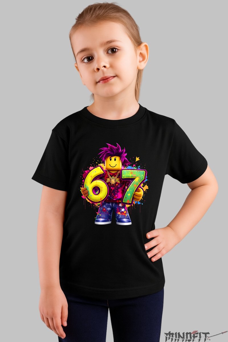 Tricou Roblox Six Seven - Model Energie Mov fata negru