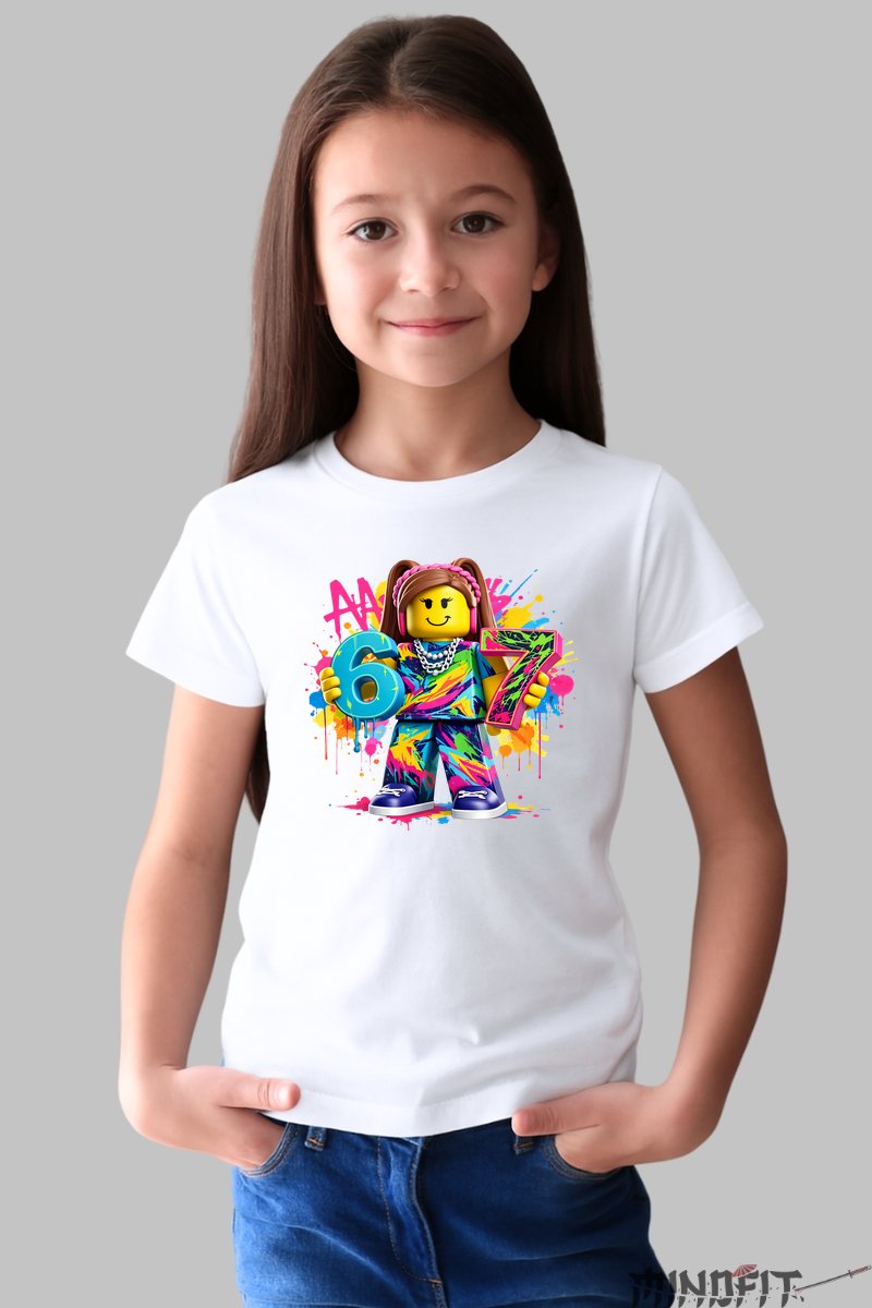 Tricou Roblox Six Seven - Model Impact Colorat fata alb
