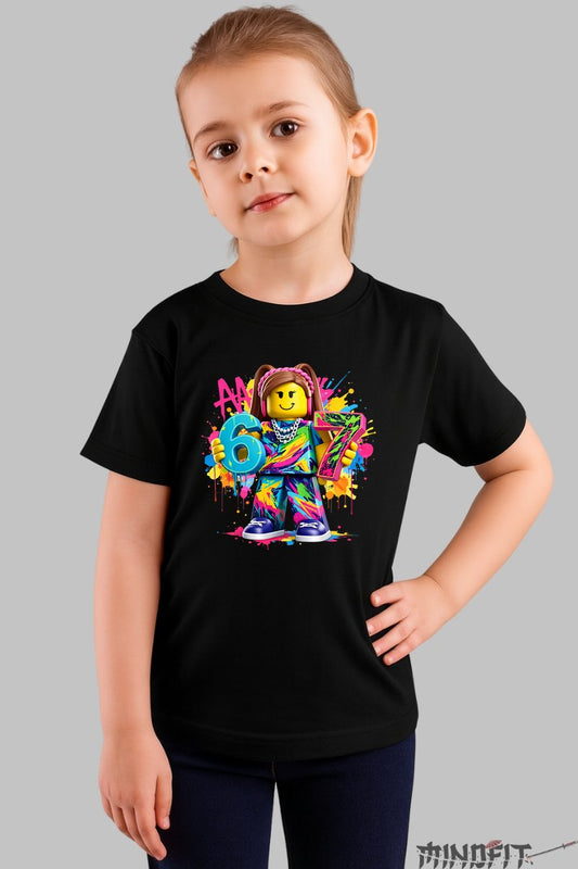 Tricou Roblox Six Seven - Model Impact Colorat fata negru
