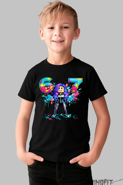 Tricou Roblox Six Seven - Model Rebel Neon baiat negru