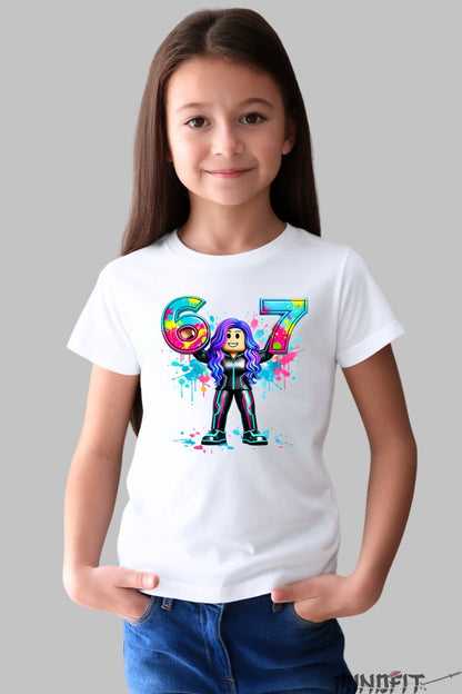 Tricou Roblox Six Seven - Model Rebel Neon fata alb