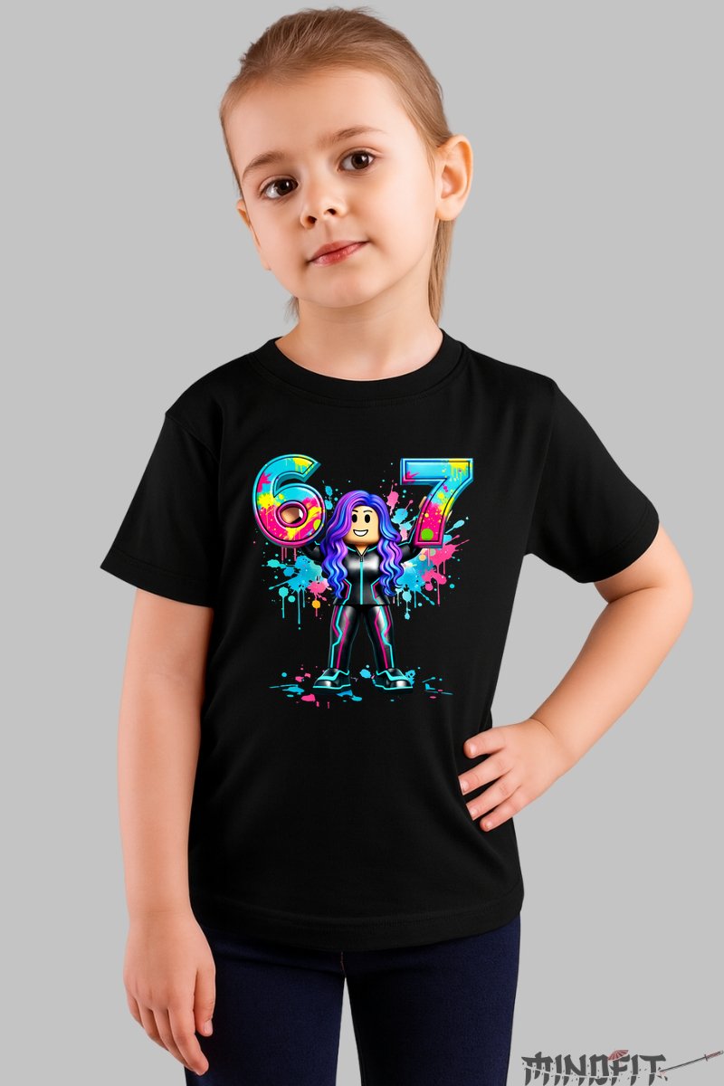 Tricou Roblox Six Seven - Model Rebel Neon fata negru
