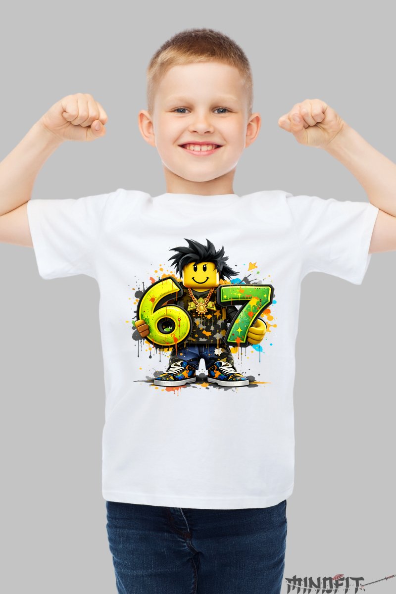 Tricou Roblox Six Seven - Model Stil Urban baiat alb