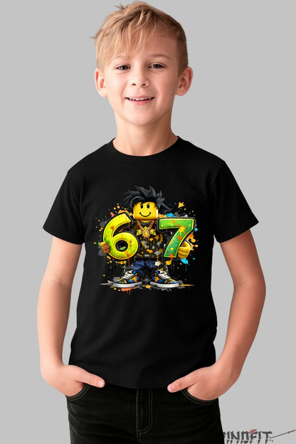 Tricou Roblox Six Seven - Model Stil Urban baiat negru