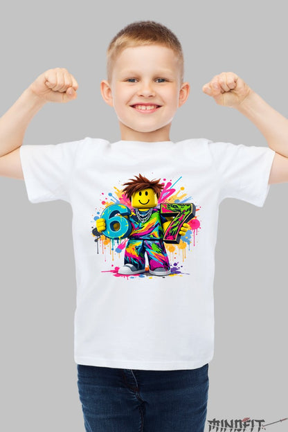 Tricou Roblox Six Seven - Model Street Vibe baiat alb