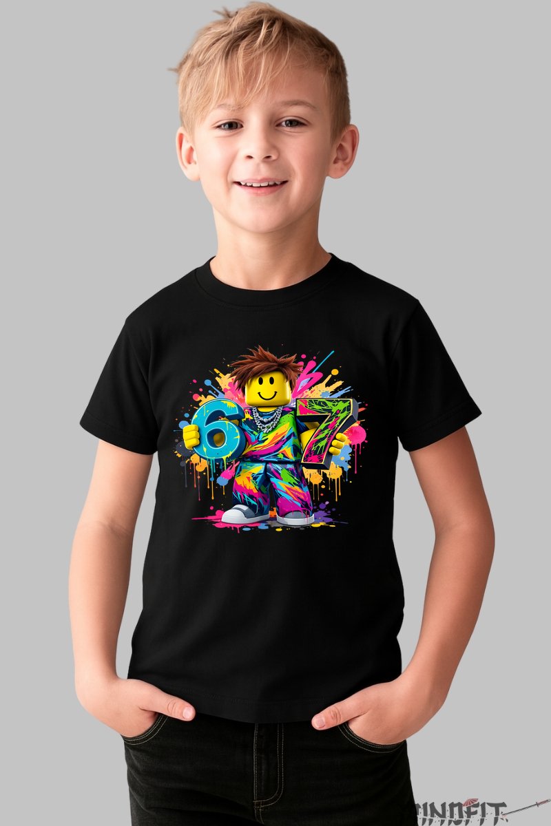 Tricou Roblox Six Seven - Model Street Vibe baiat negru