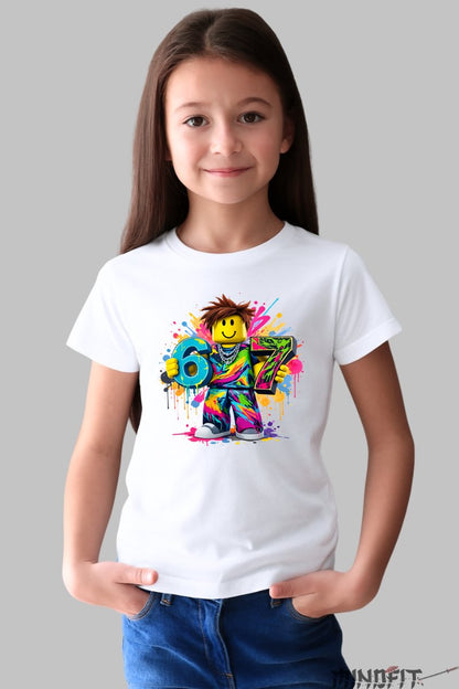 Tricou Roblox Six Seven - Model Street Vibe fata alb