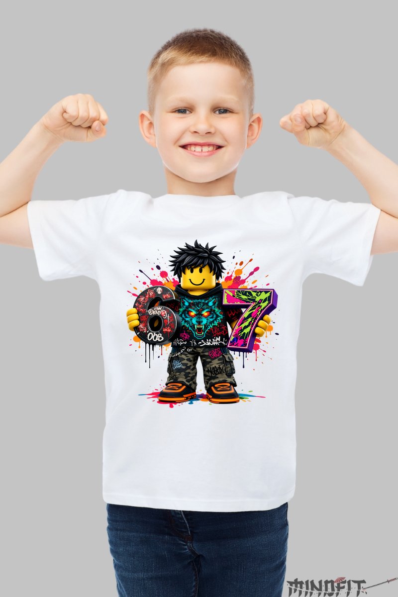 Tricou Roblox Six Seven - Model Valuri Electrice baiat alb