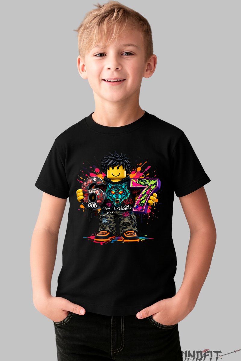 Tricou Roblox Six Seven - Model Valuri Electrice baiat negru