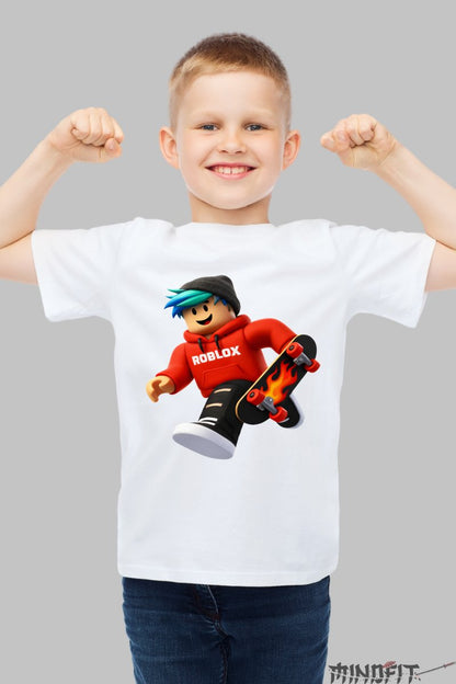 Tricou Roblox Skater - Fast Fire baiat alb