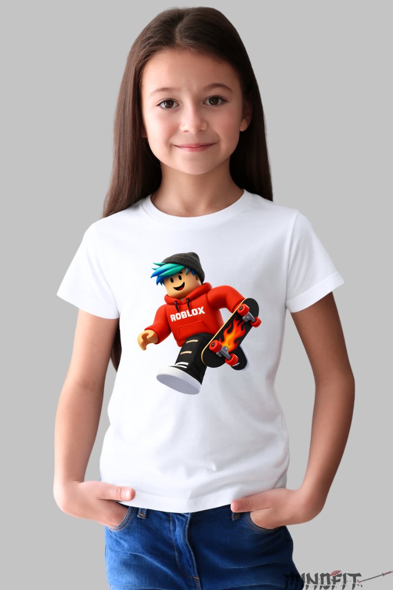 Tricou Roblox Skater - Fast Fire fata alb