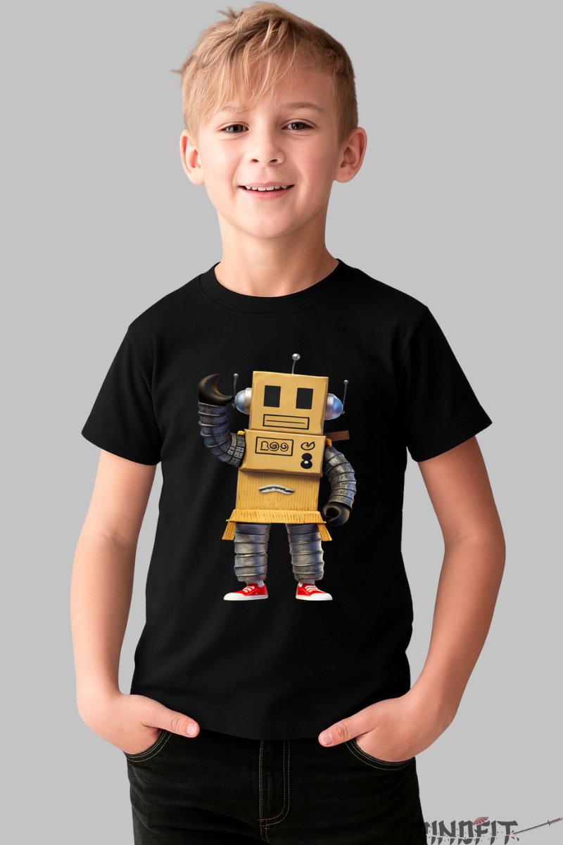 Tricou Robot Creativ - Model Cutie Geniala baiat negru