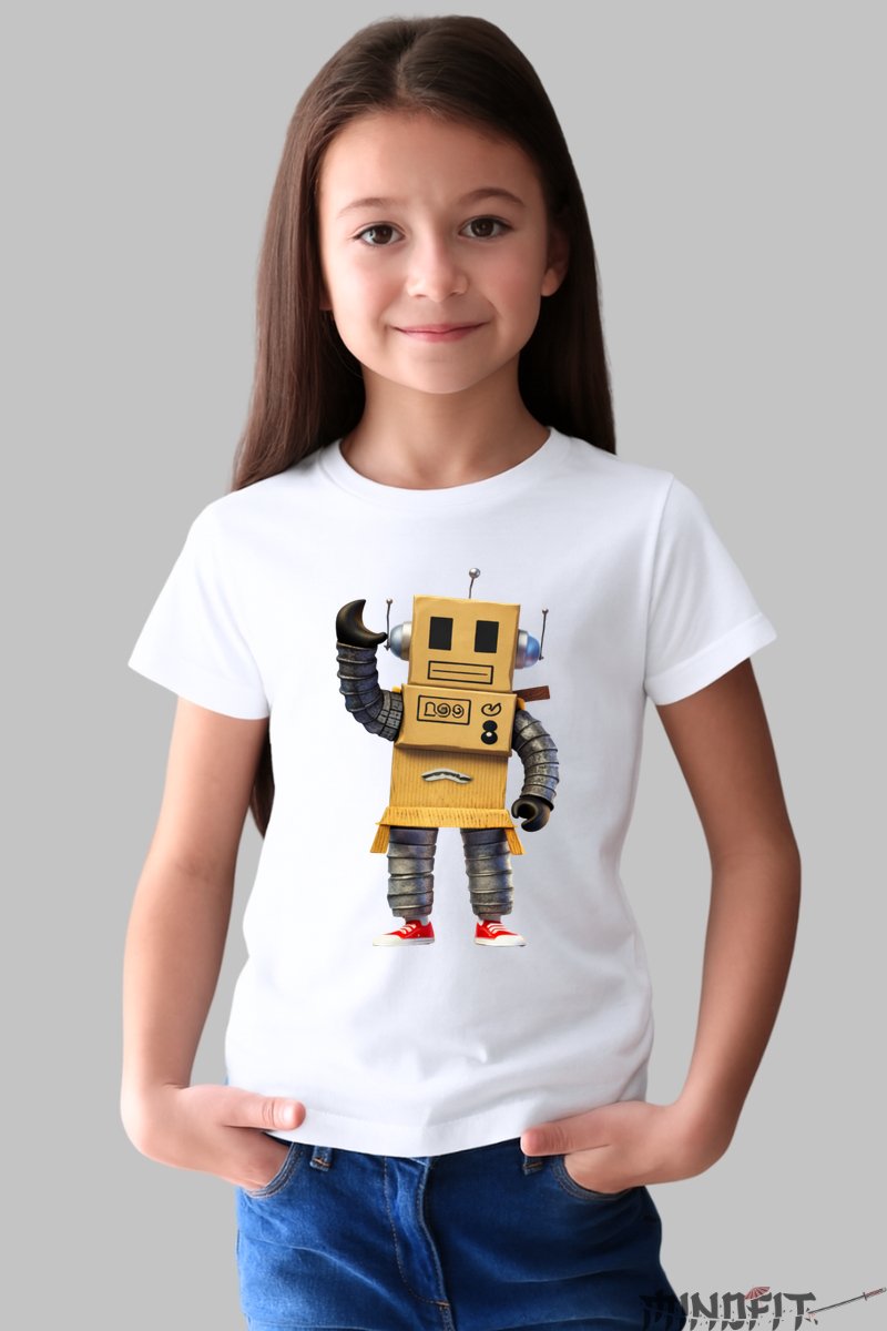 Tricou Robot Creativ - Model Cutie Geniala fata alb