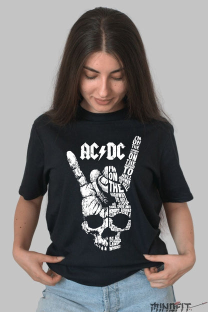 Tricou Rock AC/DC - Highway to Hell Skull Tribute dama negru