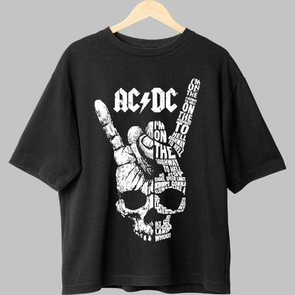 Tricou Rock AC/DC - Highway to Hell Skull Tribute fata negru